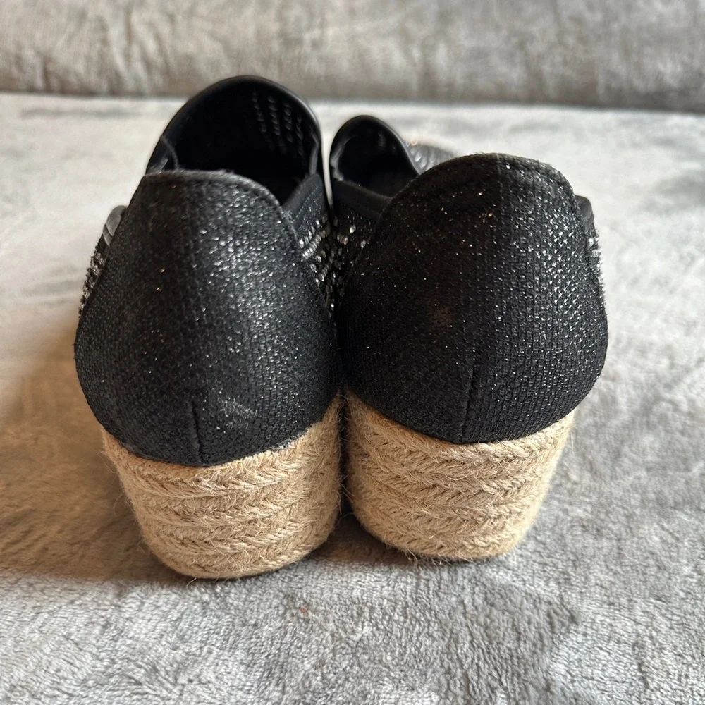 Andiamo Womens Black Rhinestone Mesh Espadrille Platform Slip On Shoes Size 9.5